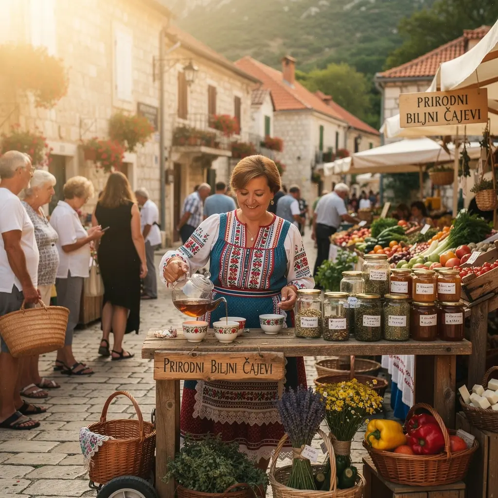 Uživanje u čaju s prijateljima na terasi s pogledom na plavetnilo mora.