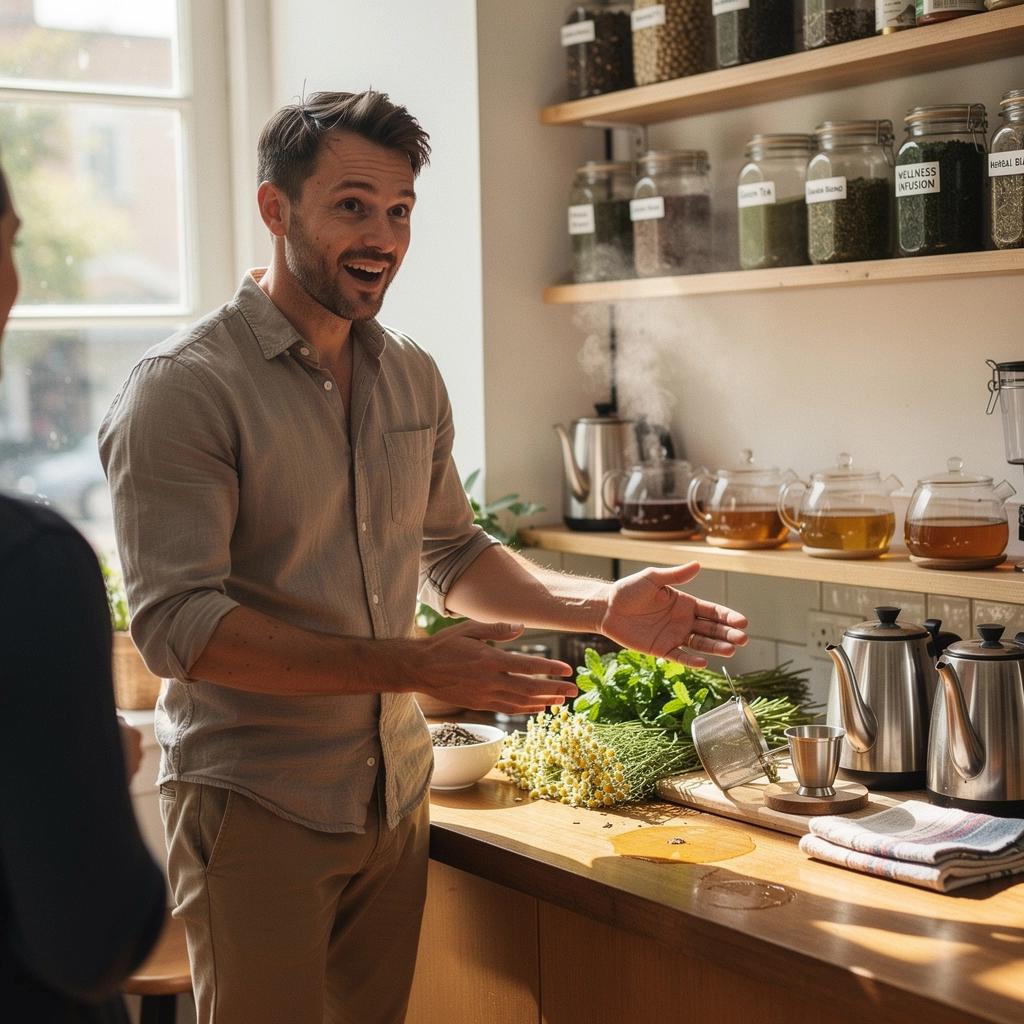 Zalazak sunca preko mirnog jezera s čajem u ruci, simbol mira i stabilnosti.